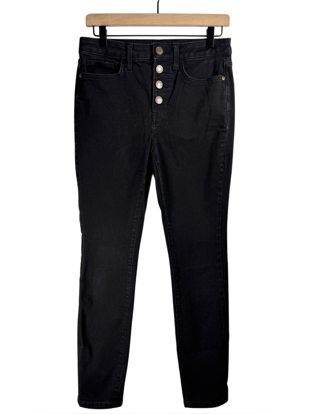 WJ543 {Lauren Conrad} "Mid Rise Skinny" Black Button Fly Denim Jeans